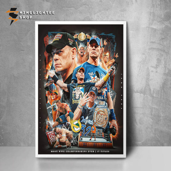 WWE John Cena Defeated Cody Rhodes Wrestle Mania WWE Championship Match 17 Titles Champion Most WWE Championships Poster Home Decor Canvas